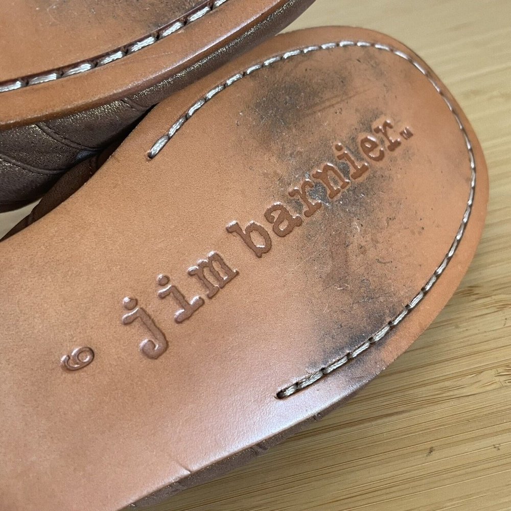 Jim Barnier Womens Size 9 Leather Sandals Peep Toe Ankle Wrap Brown Gold Shimmer - Picture 12 of 13